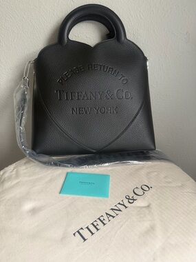Tiffany & Co. Black Embossed Heart Top-Handle Shoulder Bag